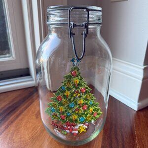 Vintage Carlton Glass 3L Christmas Tree Cookie Jar Canister Clear 3L Hinged Lid